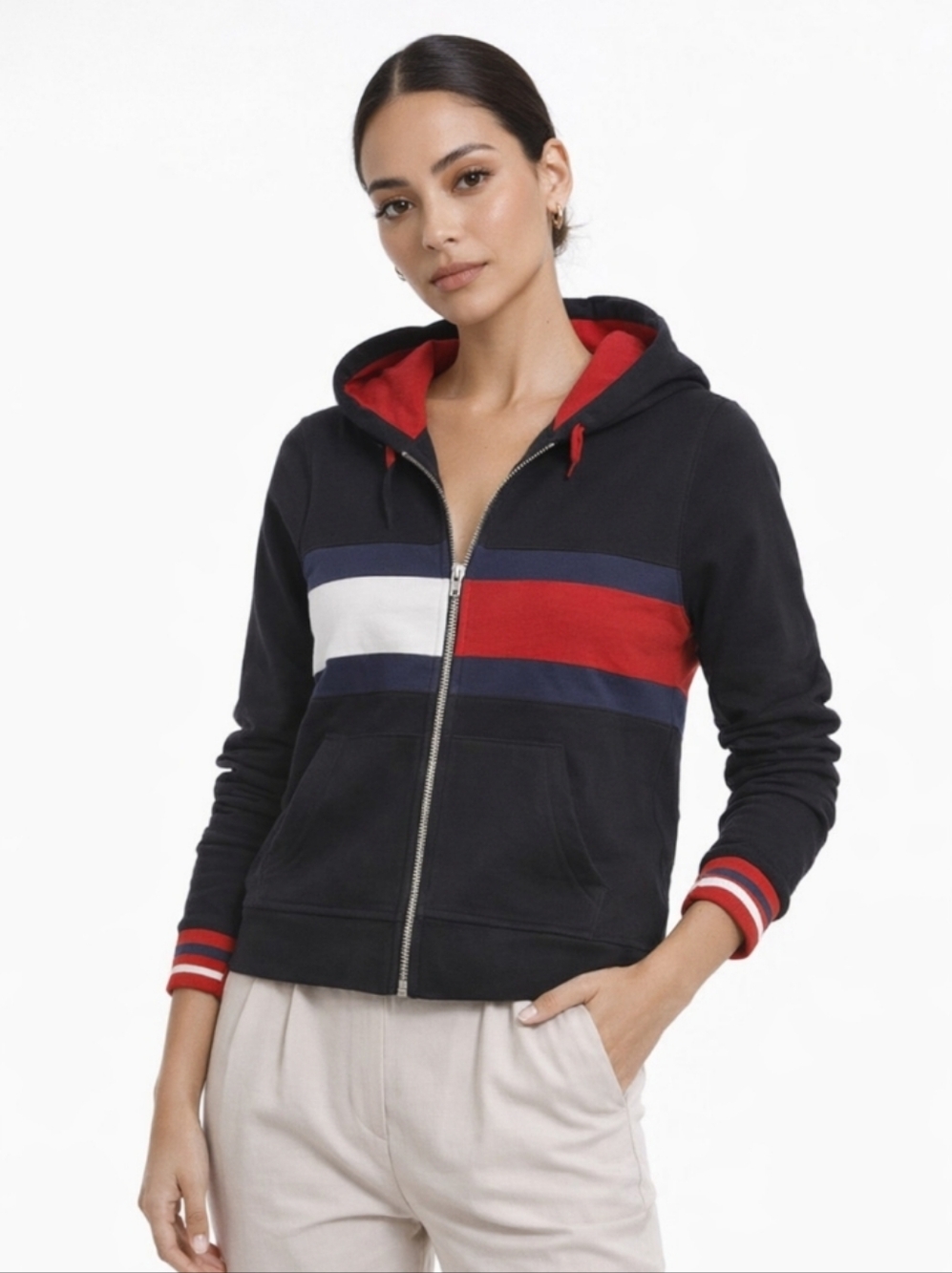 Tommy Hilfiger Signature Hoodie Zipper Sweat Jacket Black Red XL